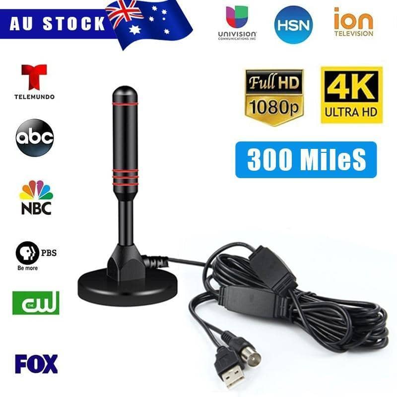 Digital TV Antenna with Built-In Amplifier, Black