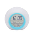 Digital Wake up Alarm Clock with 7 Light Colours and Temperature - Blue and White, Round
