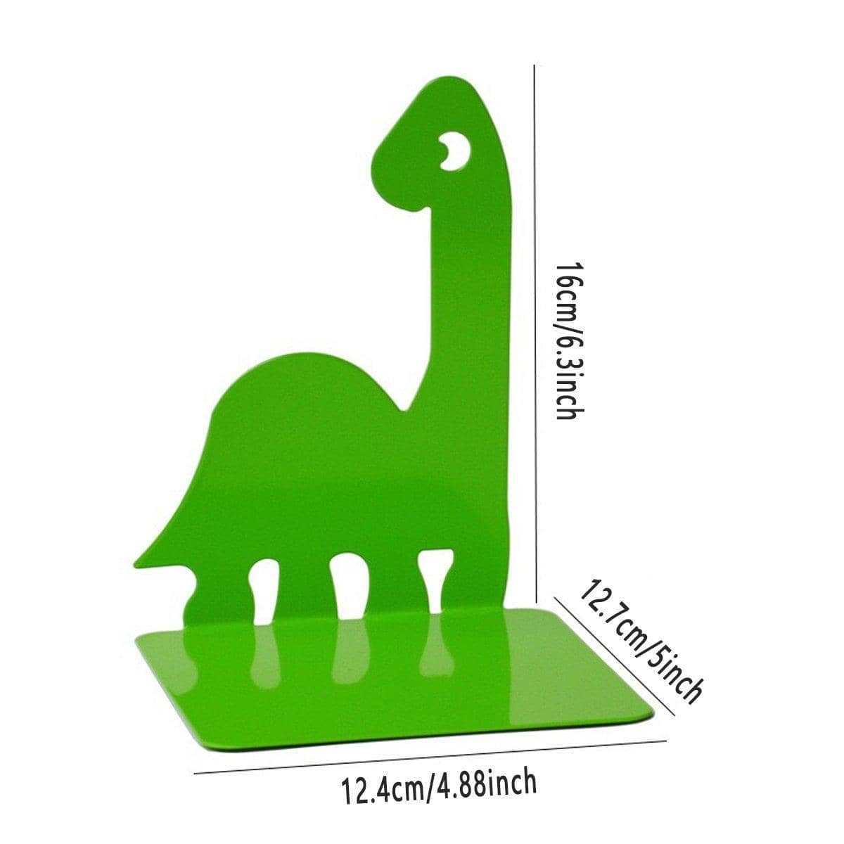 Dinosaur Bookends for Kids, 1 Pair - Green Metal Book Stand - view 3