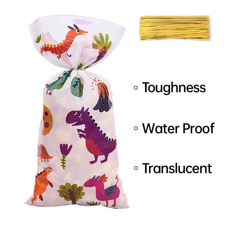 Dinosaur Candy Bags - Pack of 150 Flat Gift Pouches with Gold Twist Ties - view 4