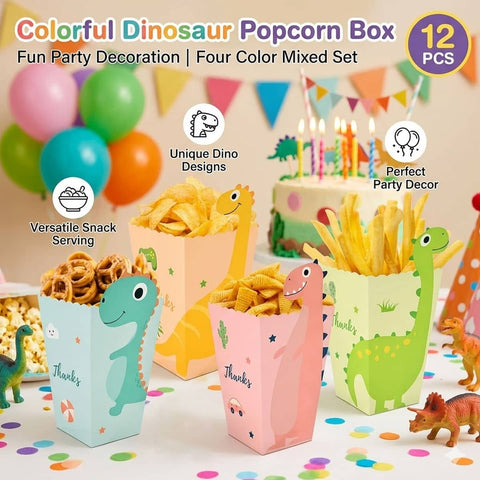 Dinosaur Popcorn Snack Boxes - Multicolour Party Set