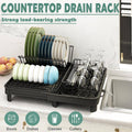 Dish Draining Rack with Cutlery Basket and Fixed Drain Spout