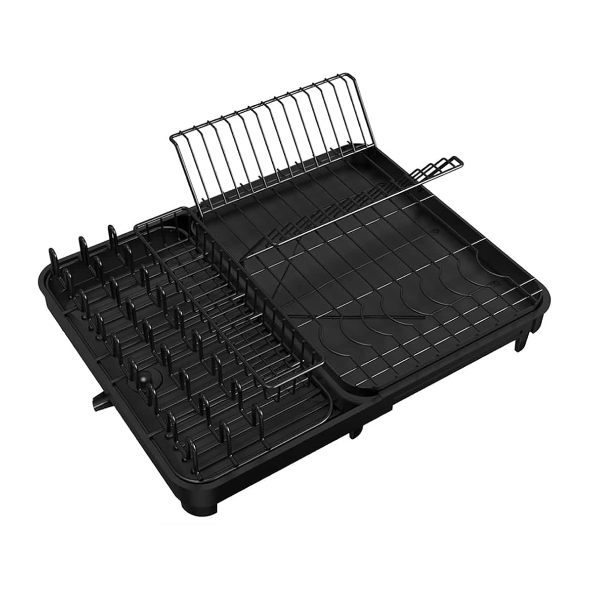 Dish Draining Rack with Cutlery Basket and Fixed Drain Spout - view 2