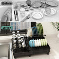 Dish Draining Rack with Cutlery Basket and Fixed Drain Spout - view 5