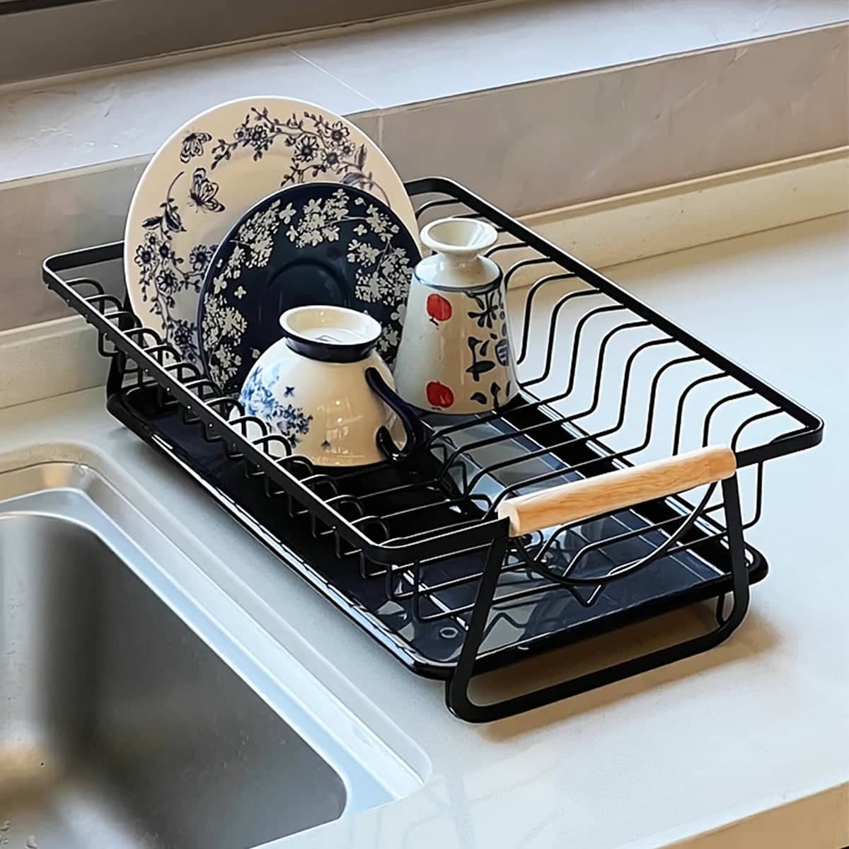 Dish Drying Rack Kitchen Sink Organiser Rust Proof for Plates, Bowls and Utensils - White - view 5