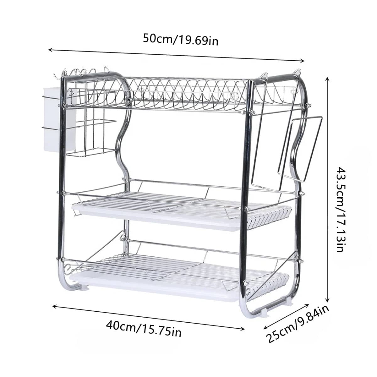 Dish Rack Drainer 3-Tier with Cutlery Holder for Kitchen Storage, White - view 3