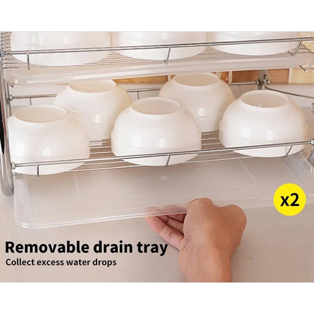 Dish Rack Drainer 3-Tier with Cutlery Holder for Kitchen Storage, White - view 5