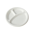 Disposable 3-Compartment Sugarcane Pulp Plates, Pack of 50 - 10 Inch (25.8 cm)