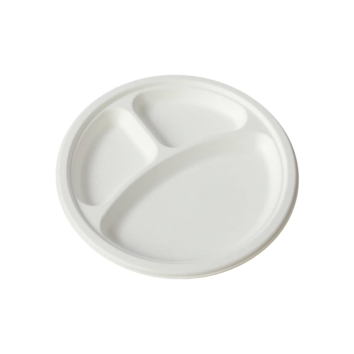 Disposable 3-Compartment Sugarcane Pulp Plates, Pack of 50 - 10 Inch (25.8 cm)