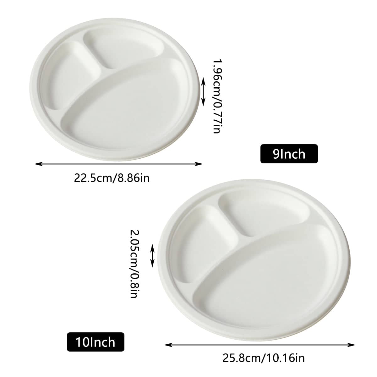 Disposable 3-Compartment Sugarcane Pulp Plates, Pack of 50 - 10 Inch (25.8 cm) - view 4