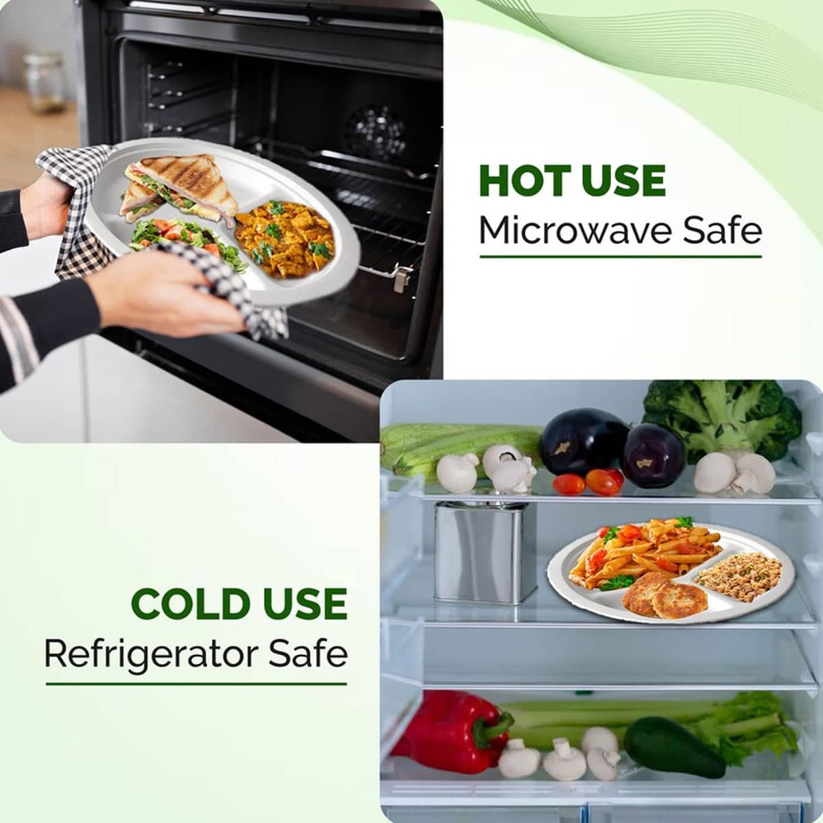 Disposable 3-Compartment Sugarcane Pulp Plates, Pack of 50 - 10 Inch (25.8 cm) - view 5