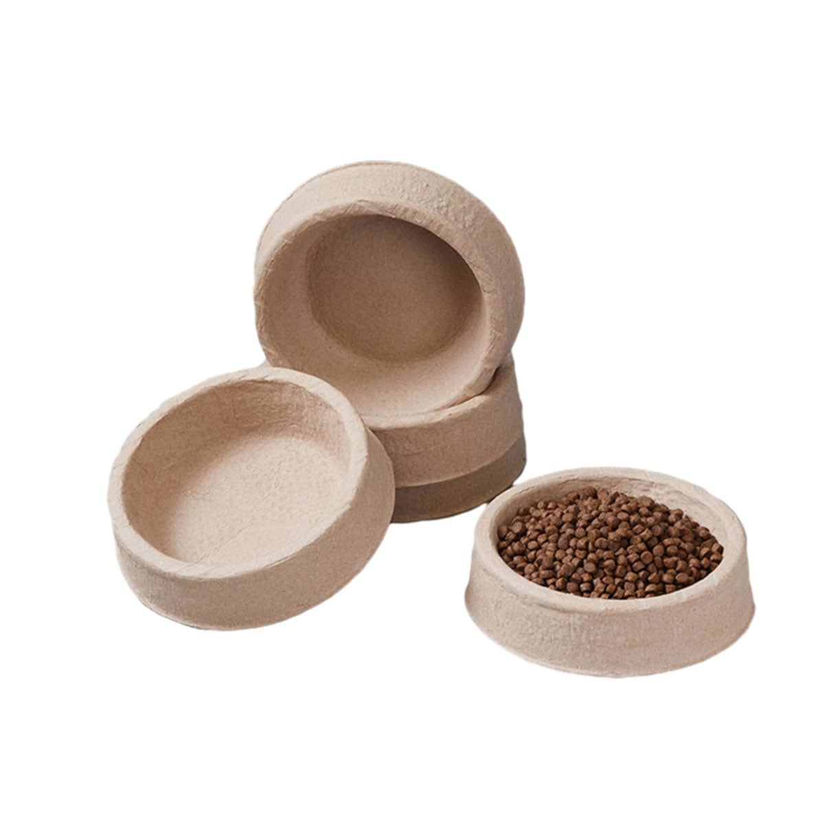 Disposable Biodegradable Cat Food Bowls - Pack of 10, Natural Kraft