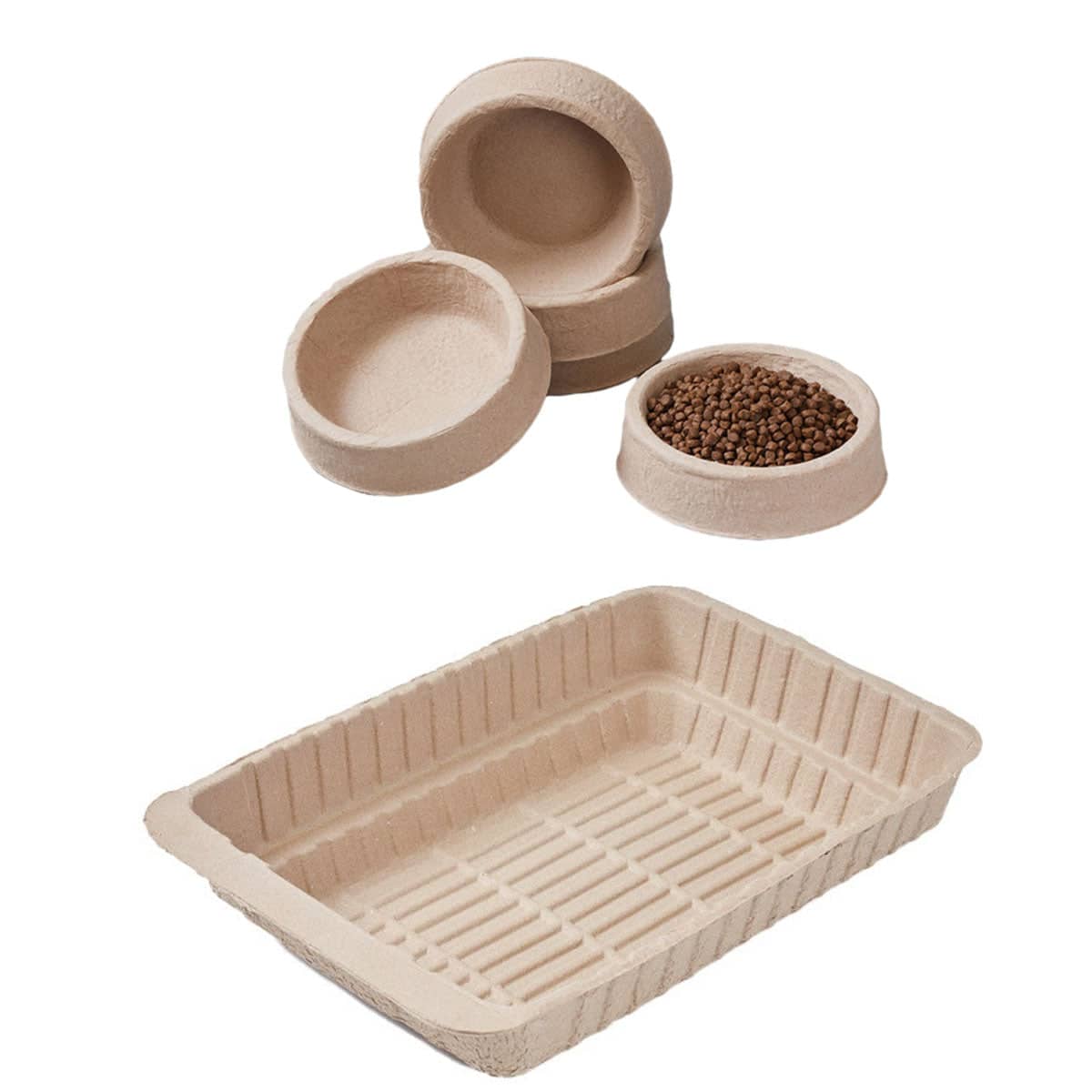 Disposable Biodegradable Cat Food Bowls - Pack of 10, Natural Kraft - view 3