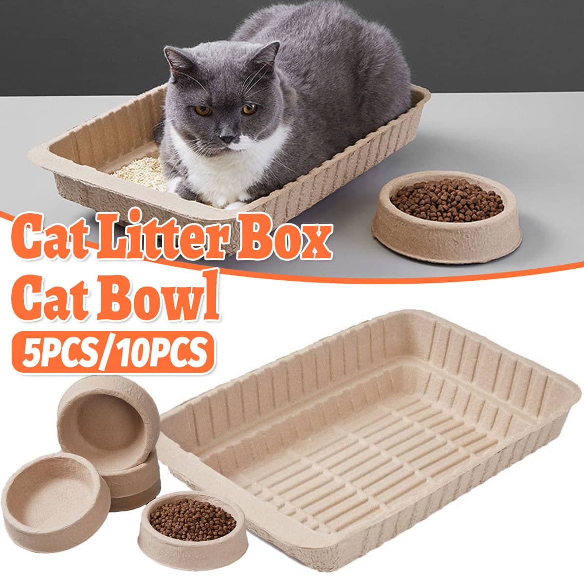 Disposable Biodegradable Cat Litter Boxes - Pack of 5, Natural Kraft - view 2