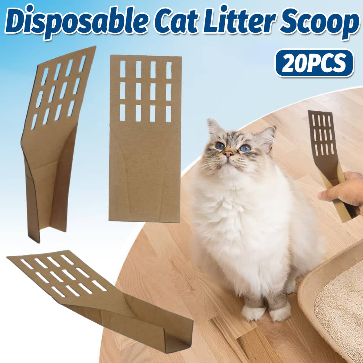 Disposable Biodegradable Cat Litter Scoops, Pack of 20 Cardboard Litter Shovel