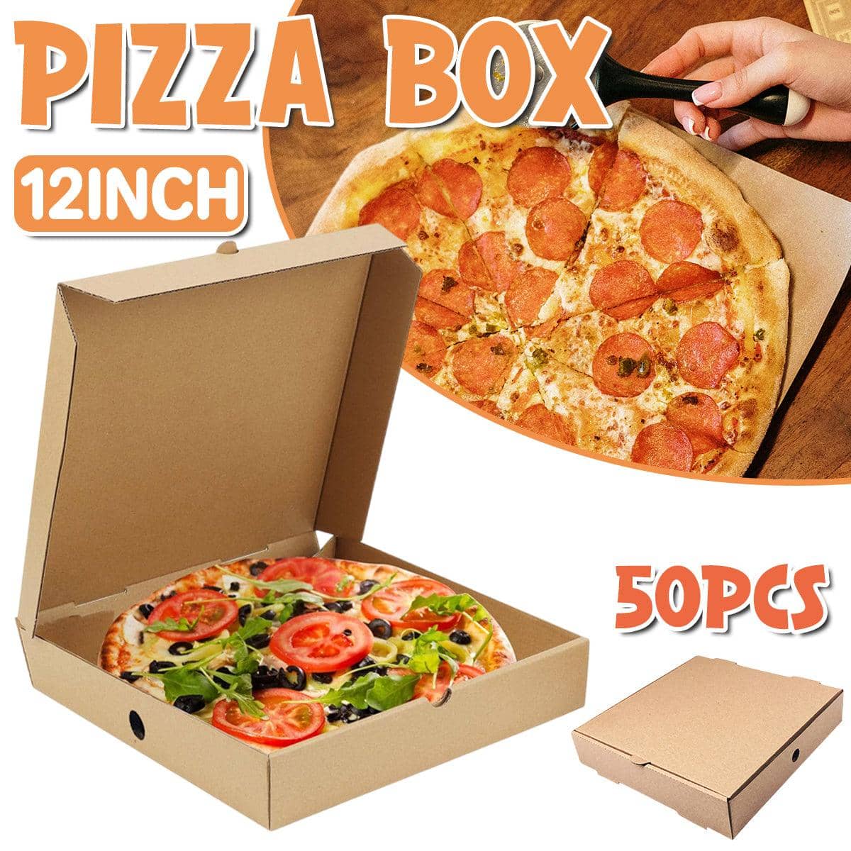 Disposable Cardboard Pizza Boxes 12.6 Inch (32cm), Pack of 50