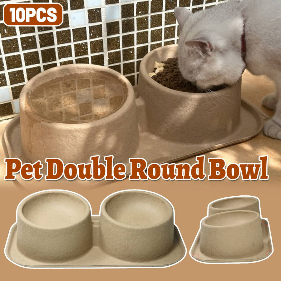 Disposable Cat and Dog Double Round Bowl Set, Raised Angled Feeder, Pack of 10