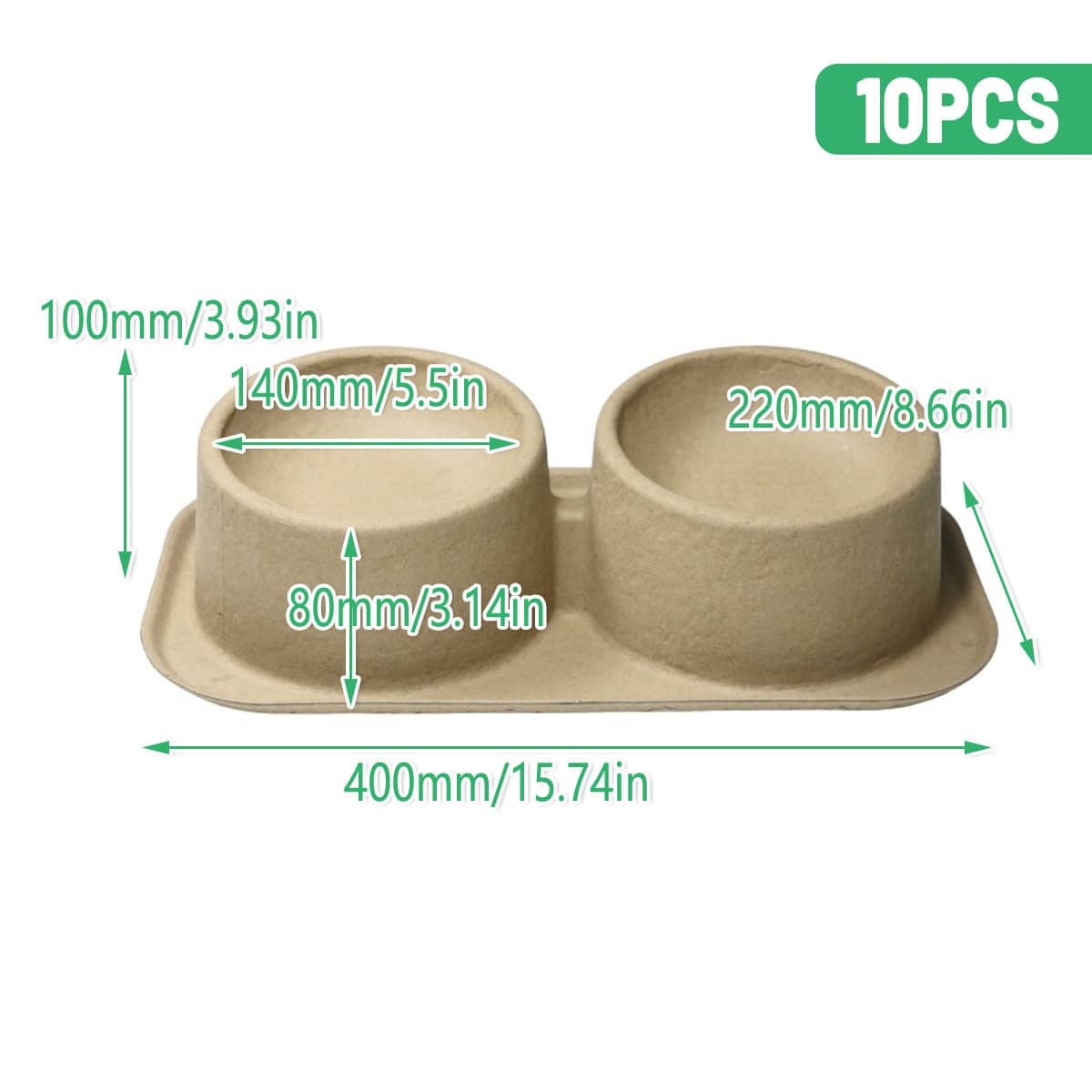 Disposable Cat and Dog Double Round Bowl Set, Raised Angled Feeder, Pack of 10 - view 3