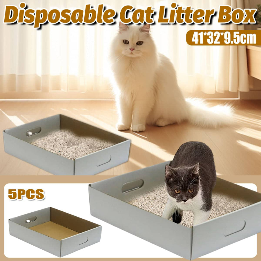 Disposable Cat Litter Box Folding Portable Travel Pet Toilet, Pack of 5