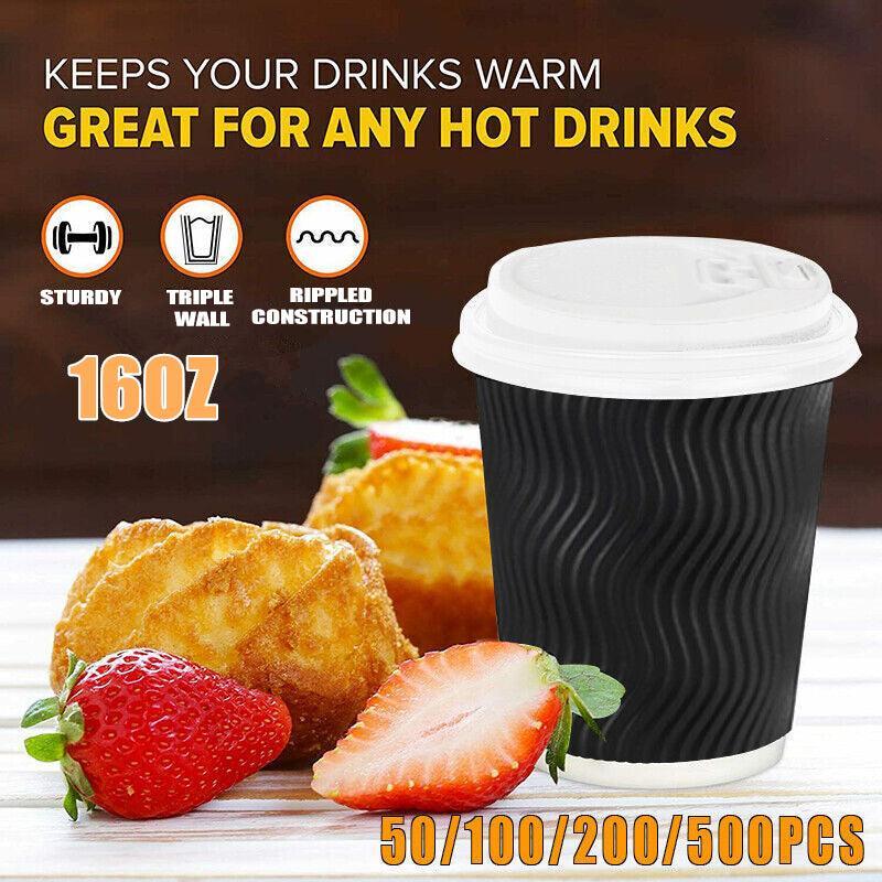 Disposable Coffee Cups Triple Wall with Lids - Large (16oz), Pack of 200 - view 2