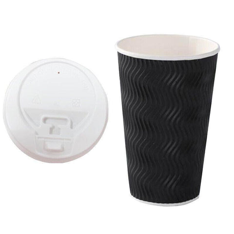 Disposable Coffee Cups Triple Wall with Lids - Large (16oz), Pack of 50