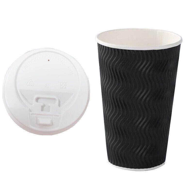 Disposable Coffee Cups Triple Wall with Lids - Large (16oz), Pack of 50