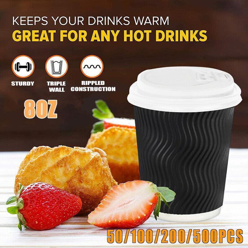Disposable Coffee Cups Triple Wall with Lids - Small (8oz), Pack of 50 - view 2