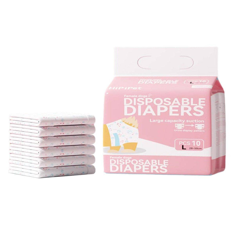 Disposable Dog Diapers for Female Dogs - Large, Pack of 10 (Waist 28-50 cm)