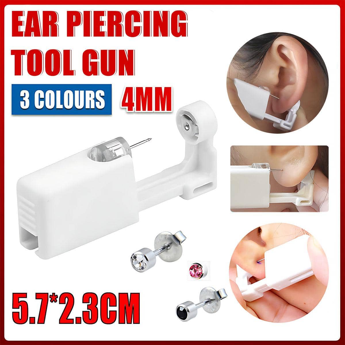 Disposable Ear Piercing Gun Kit with 316L Stud - White Crystal - view 2