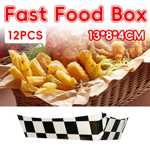Disposable Fast Food Boxes, 12 Pack, Black and White Checkered