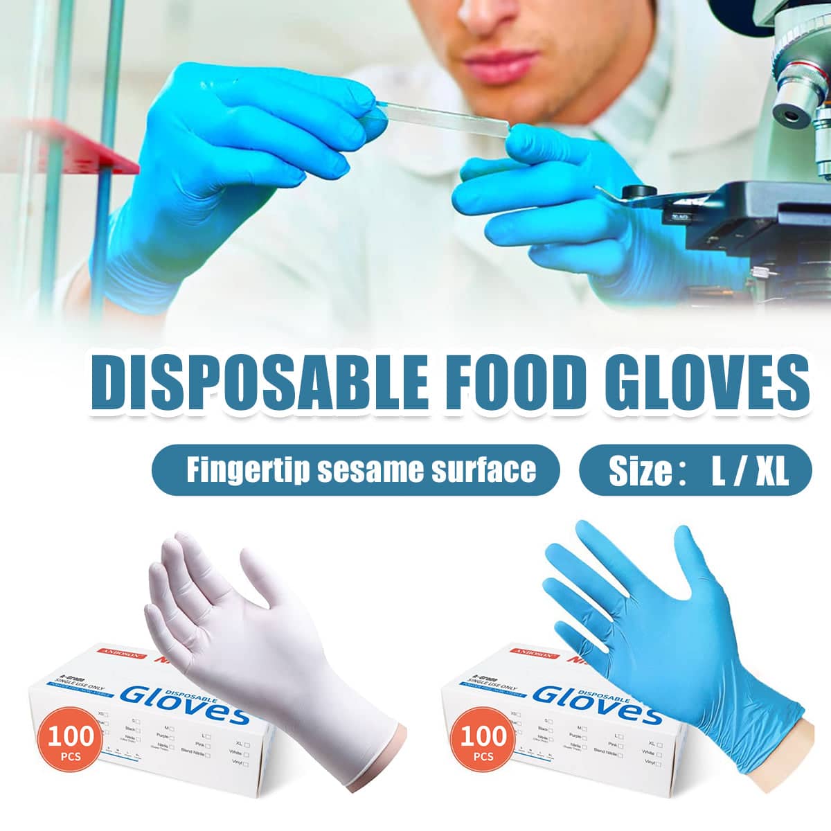 Disposable Food Grade Gloves, Pack of 100 - Blue, Extra Large (Palm Width 10 to 11 cm) - view 2