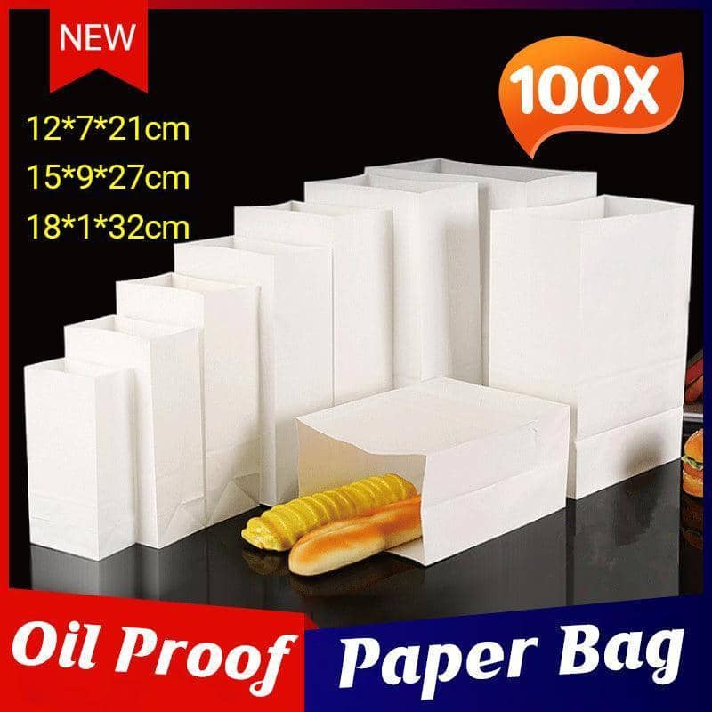 Disposable Greaseproof Paper Bags for Bread, Snacks and Doughnuts - Pack of 100, 15 x 9 x 27 cm - view 2