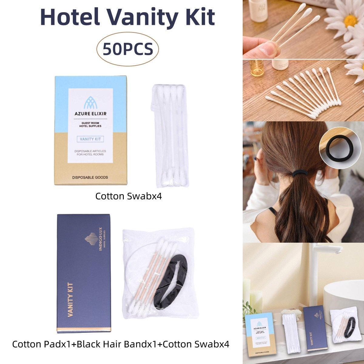 Disposable Hotel Vanity Kits 50 Pack Cotton Swabs for Travel - With Headband - view 2