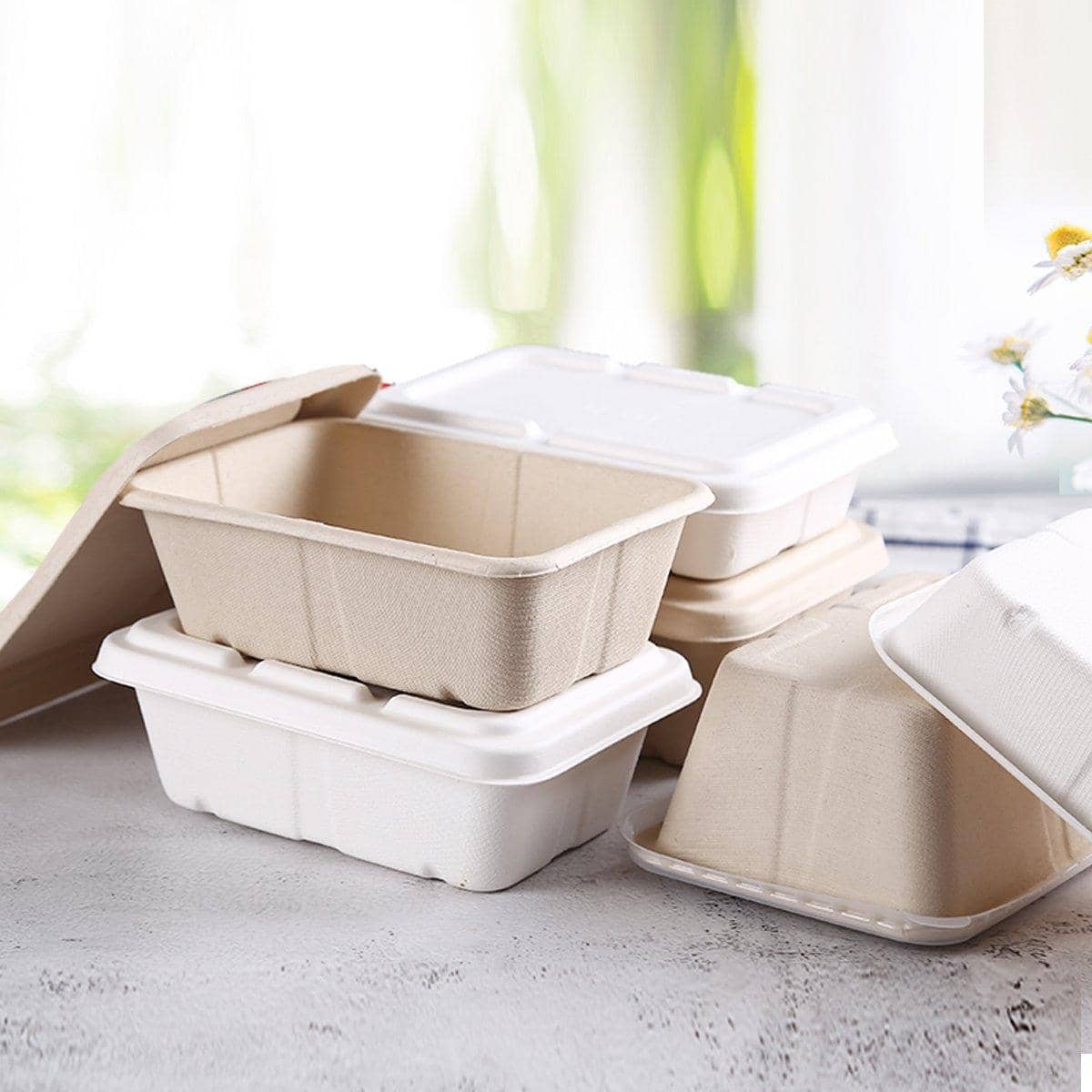Disposable Lunch Boxes, Pack of 50 - Natural Beige, 950 ml, 18 x 12.5 x 7 cm - view 5