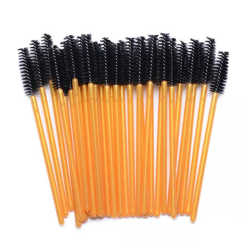 Disposable Mascara Wands Eyelash Lash Extension Brushes - Gold and Black, Pack of 50