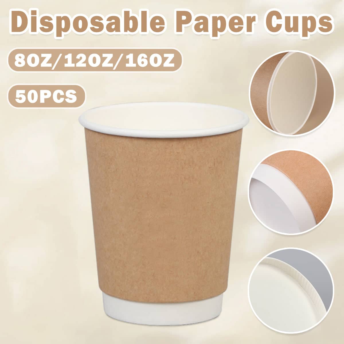 Disposable Paper Coffee Cups - 8 oz, Pack of 50 - view 2