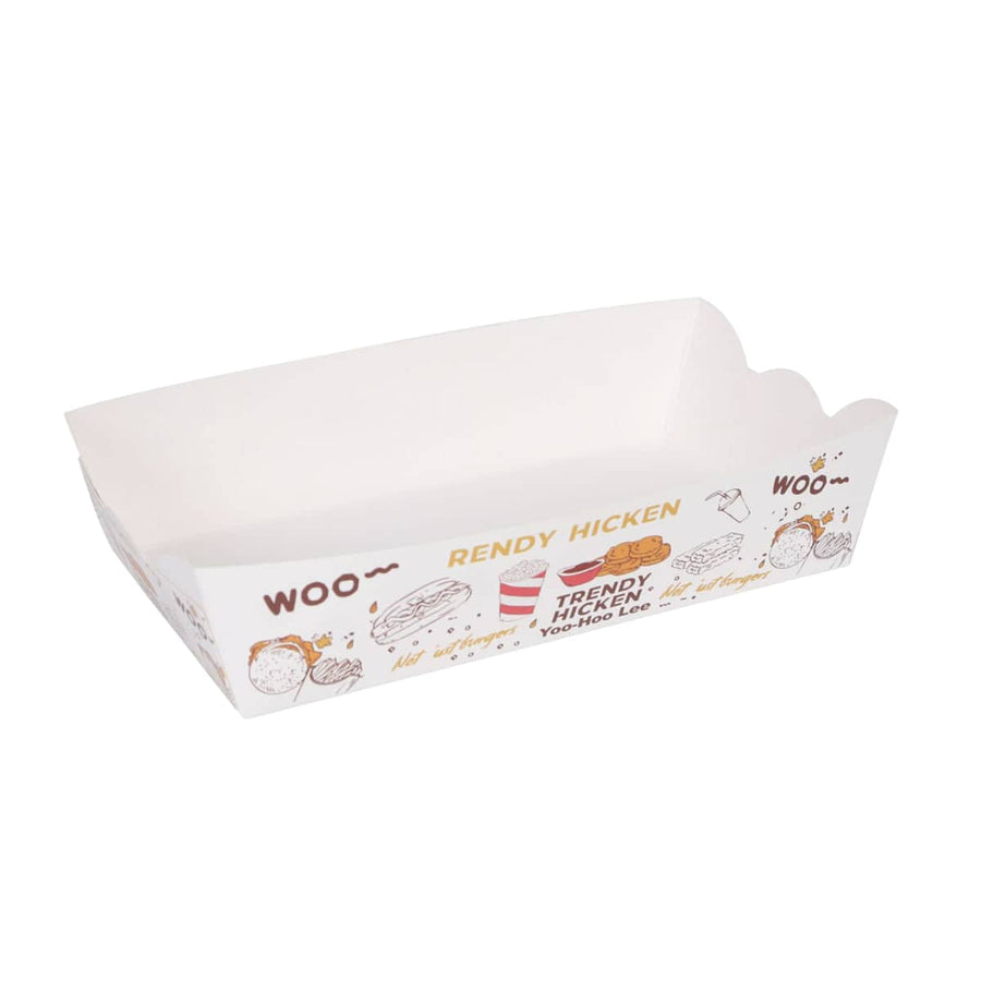 Disposable Paper Food Trays for Hot Dogs and Party Snacks, Pack of 100 - Large (17 x 9.5 x 4.3 cm)