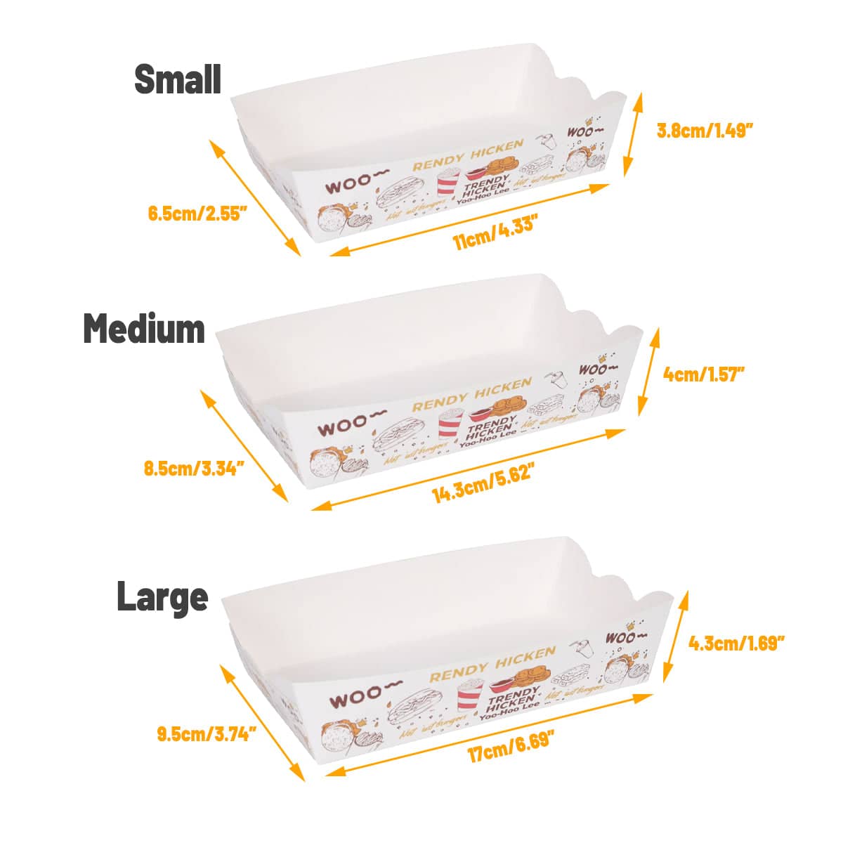 Disposable Paper Food Trays for Hot Dogs and Party Snacks, Pack of 100 - Medium (14.3 x 8.5 x 4 cm) - view 4