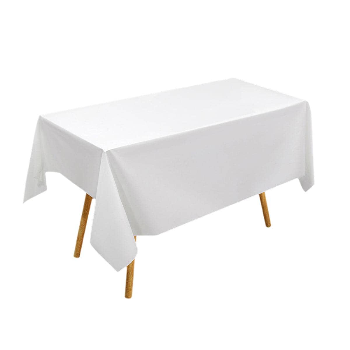 Disposable PEVA Rectangular Tablecloths - White, 274 x 137 cm, Pack of 10