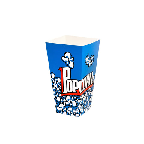 Disposable Popcorn Boxes, Pack of 100 - Large (5.7 x 5.7 x 16 cm), Blue Popcorn Print