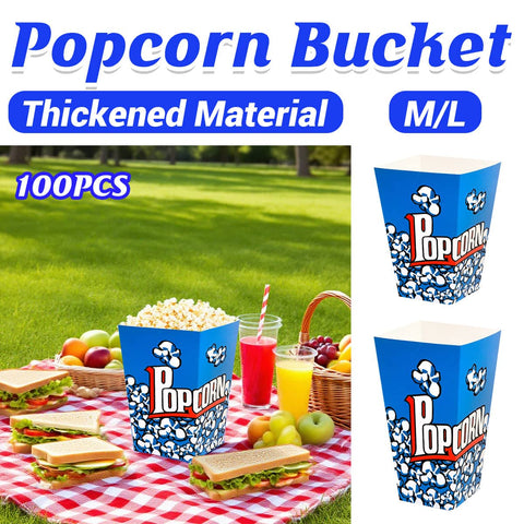 Disposable Popcorn Boxes, Pack of 100 - Large (5.7 x 5.7 x 16 cm), Blue Popcorn Print - view 2