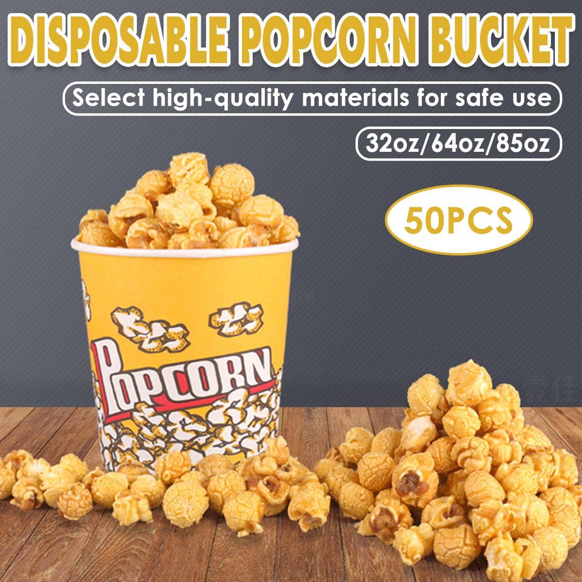 Disposable Popcorn Bucket Paper Cup, Pack of 50 - 32 oz - view 2