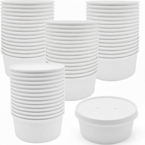 Disposable Round Paper Bowls with Lids for Takeout, 750 ml, Pack of 50 - White