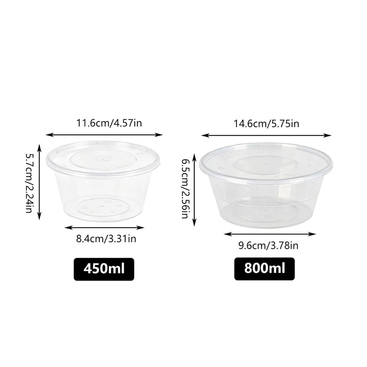 Disposable Round Takeout Containers with Lids Food Grade PP - 450ml, Pack of 50 - view 4