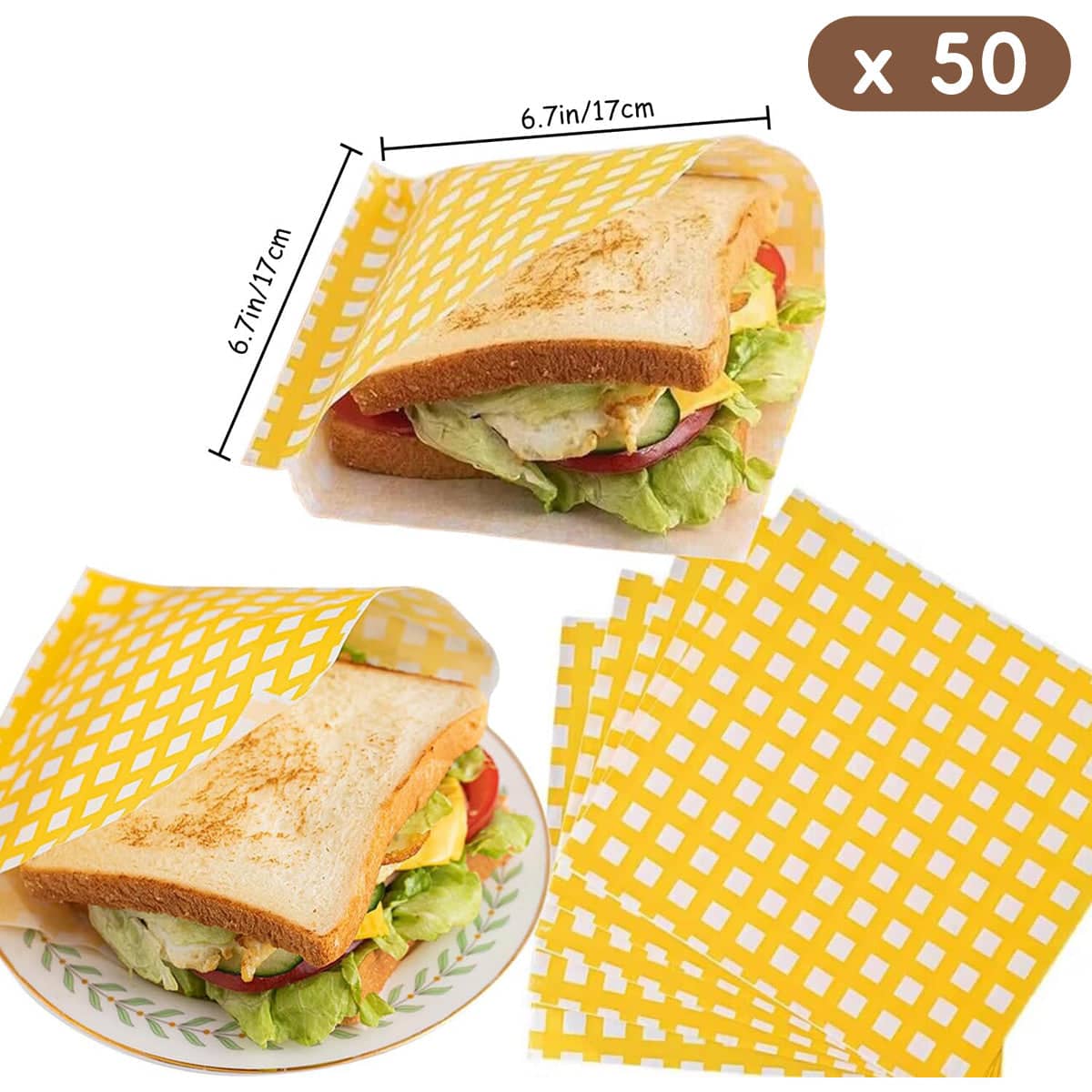 Disposable Sandwich Paper Bags, Pack of 50 - Brown Cartoon Bear Print - view 4