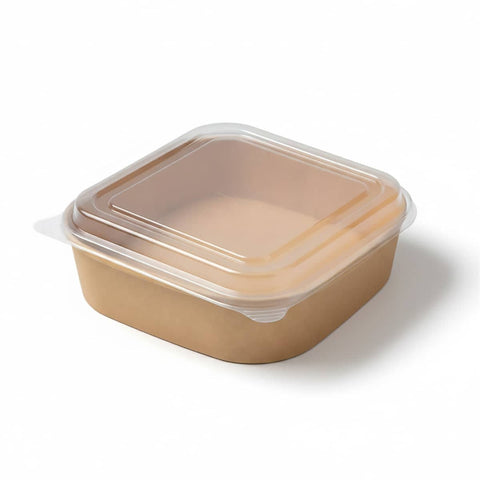 Disposable Square Food Containers with Lids 750ml - Kraft Brown, Pack of 50