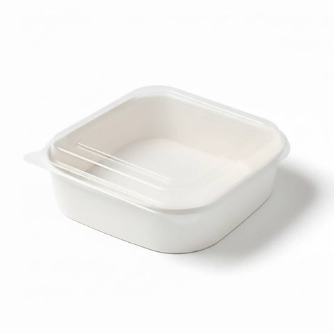 Disposable Square Food Containers with Lids 750ml - White, Pack of 50