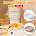 Disposable Square Food Containers with Lids 750ml - White, Pack of 50 - view 2