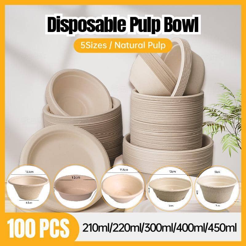 Disposable Sugarcane Pulp Bowls - 210ml, Pack of 100 - view 2