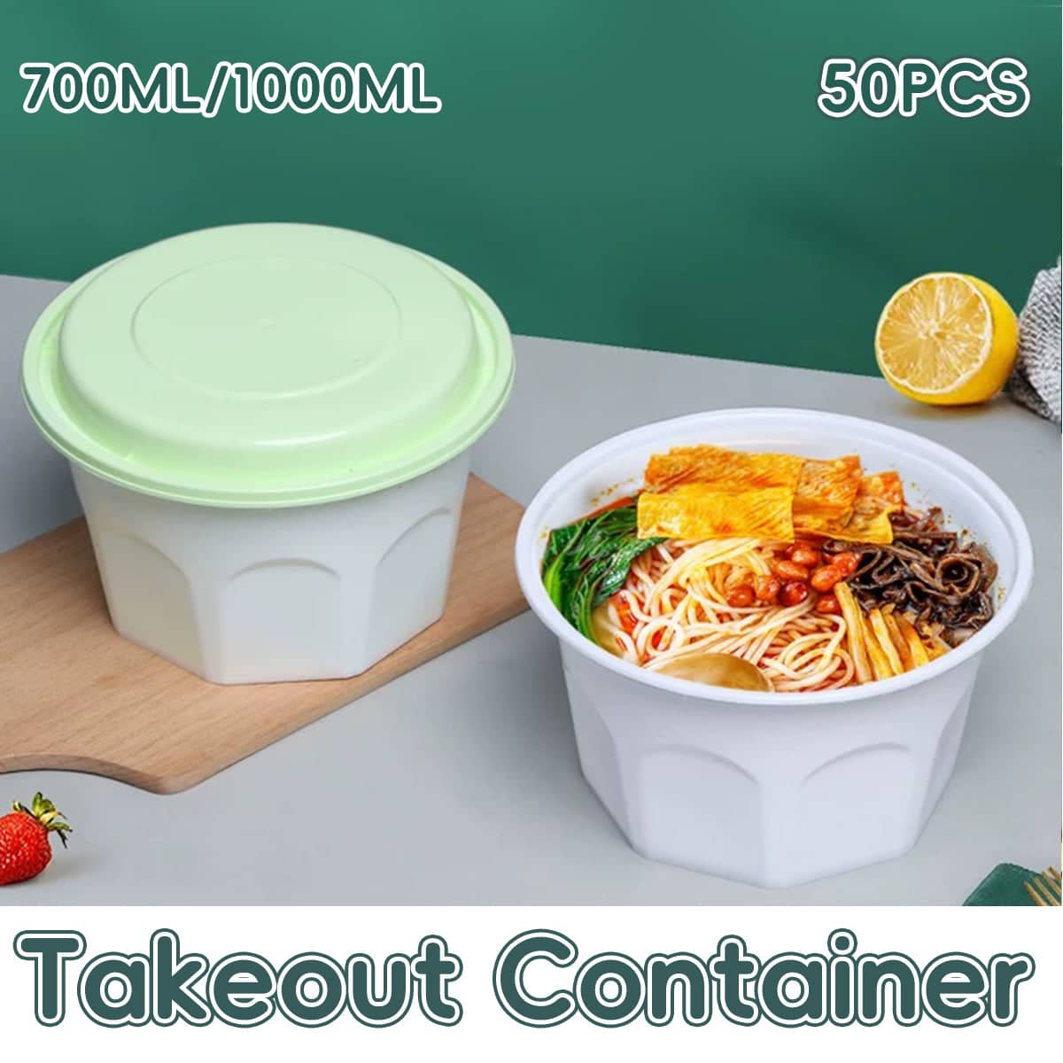 Disposable Takeaway Food Boxes, Pack of 50 - 700ml, 16 x 7 cm - view 2